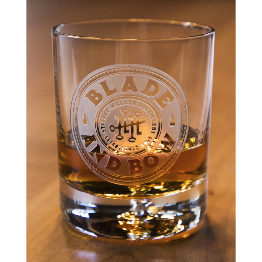 Blade and Bow Etched Rocks Glass- Logo